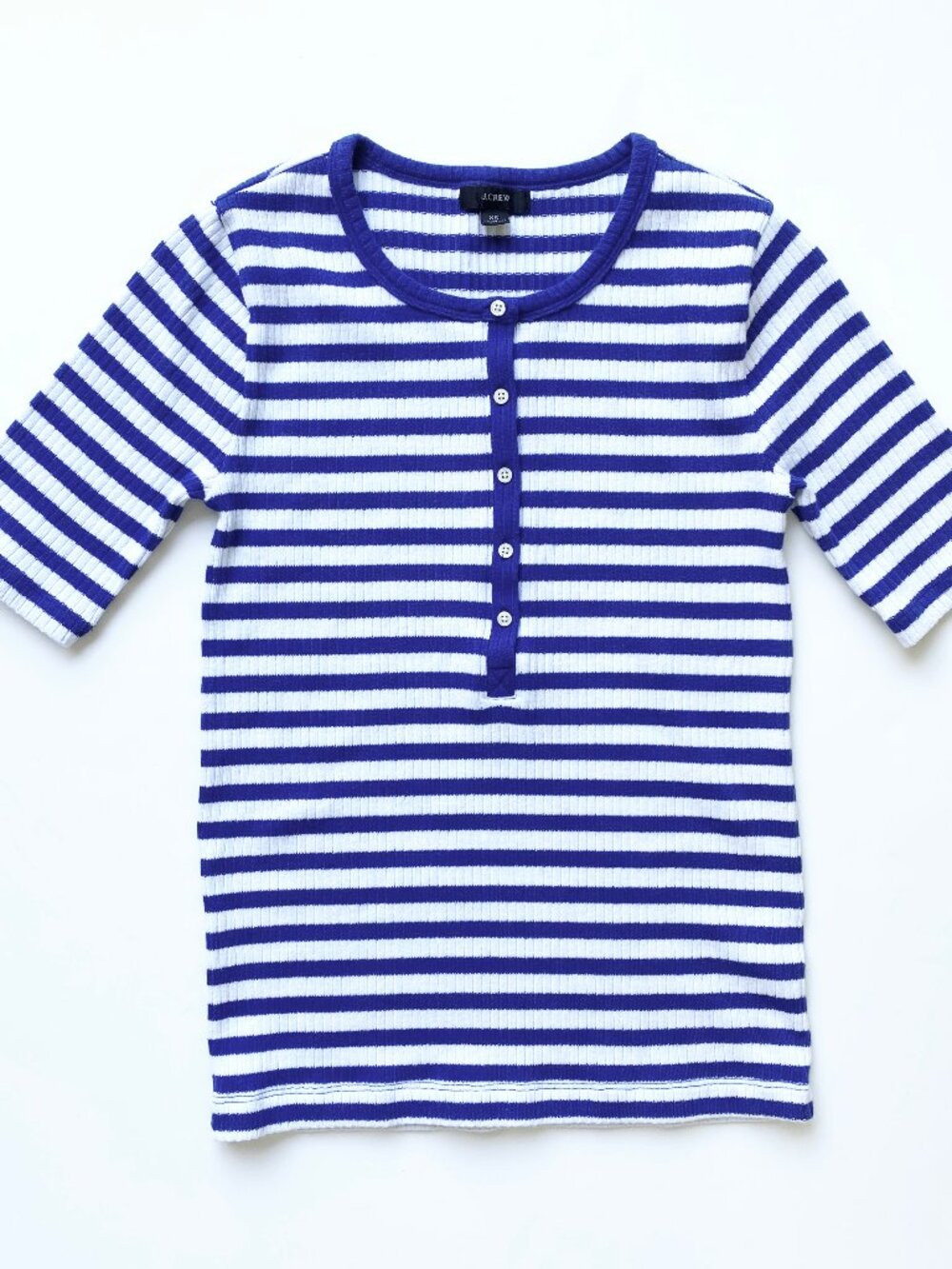 J.Crew Ribbed Elbow Sleeve Henley Blue White Striped XS